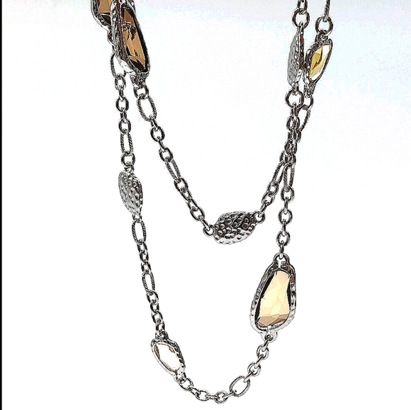 CHICO'S Topaz Citrine Gemstone Statement Layered Convertible Necklace in Silver - Picture 5 of 7